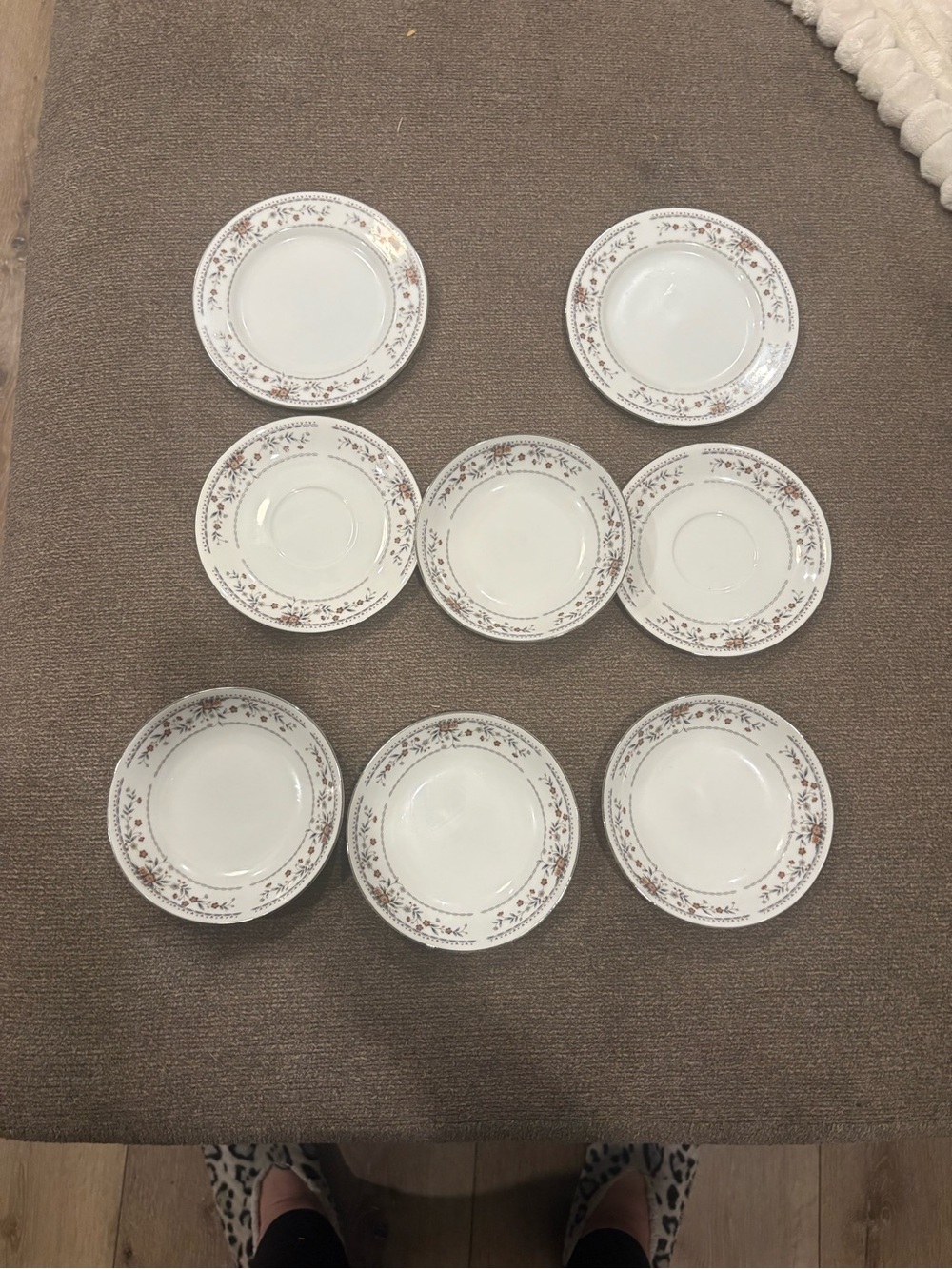 Fine White Dinnerware Set with Delicate Gold and Brown Floral Rim